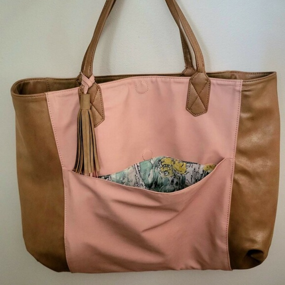Leather Thin Strap Camel and Pink Stripe Shoulder Bag